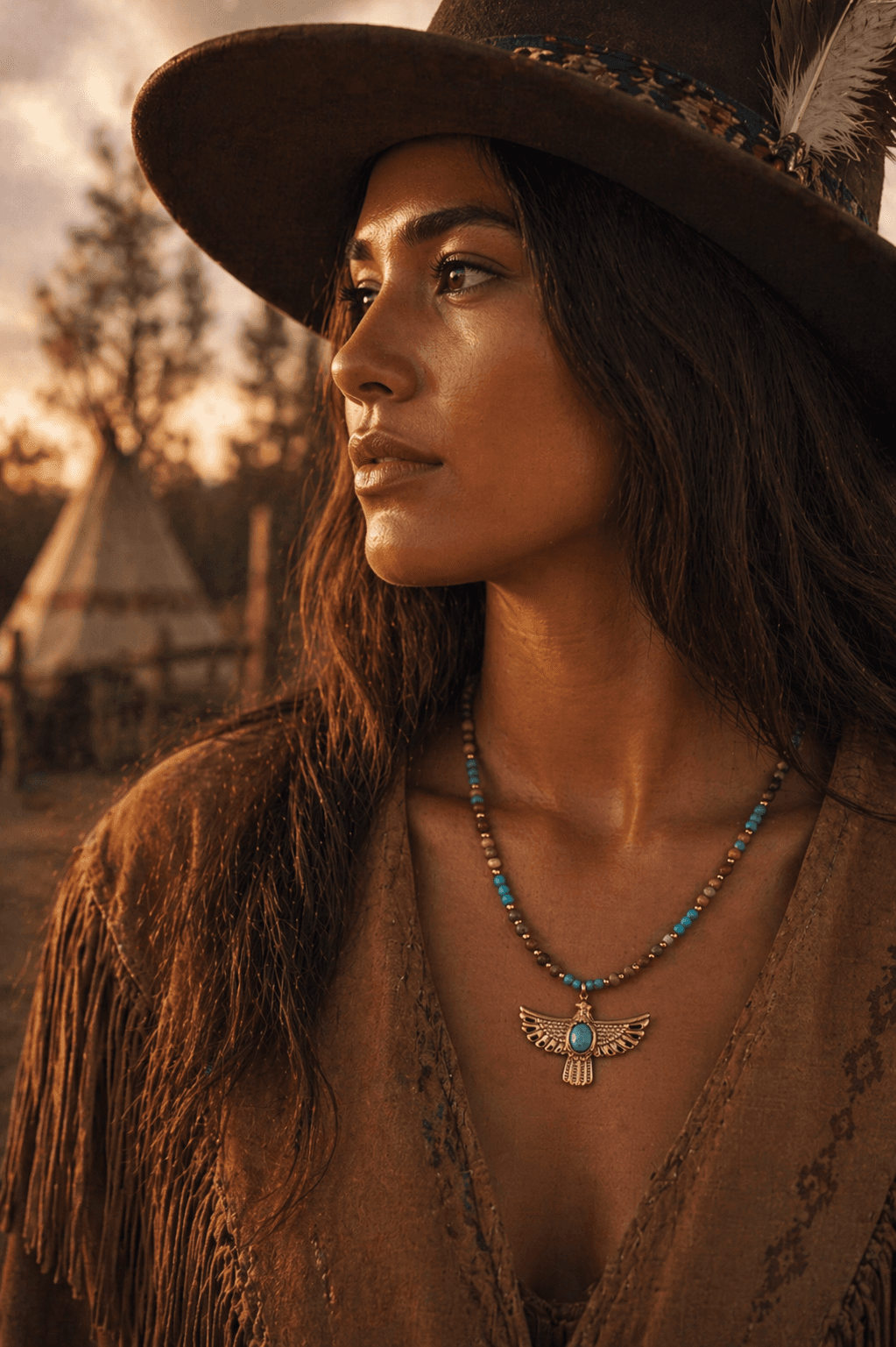 Collier Cherokee porté